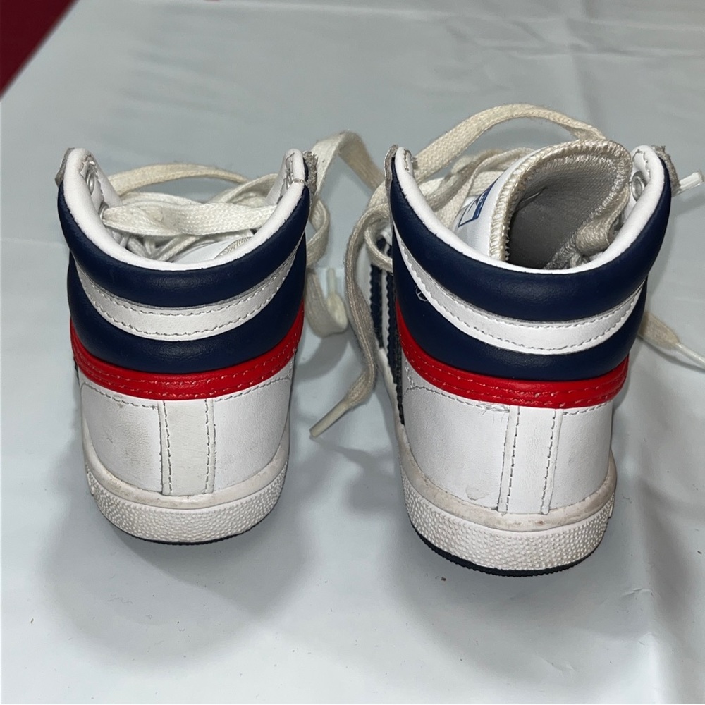 Adidas Toddler High Tops White Blue Striped Red Sneakers 6K Baby Shoes Leather 6 - Picture 6 of 16